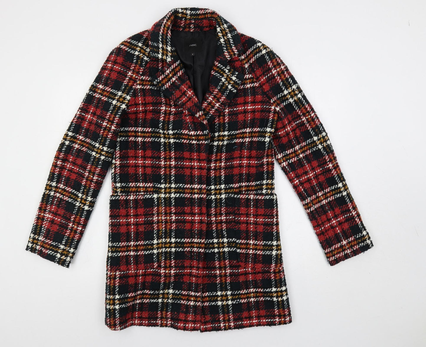 NEXT Womens Red Plaid Overcoat Coat Size 8 Snap
