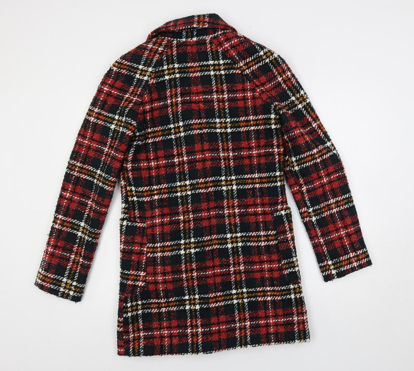 NEXT Womens Red Plaid Overcoat Coat Size 8 Snap