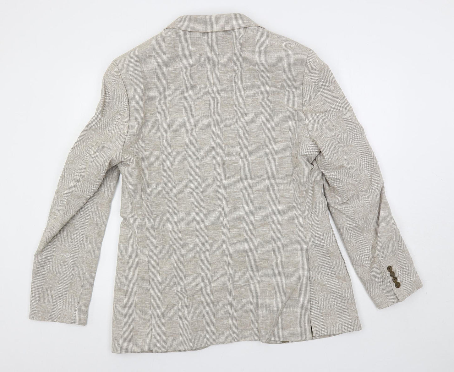 Marks and Spencer Mens Beige Plaid Linen Jacket Blazer Size 42 Regular