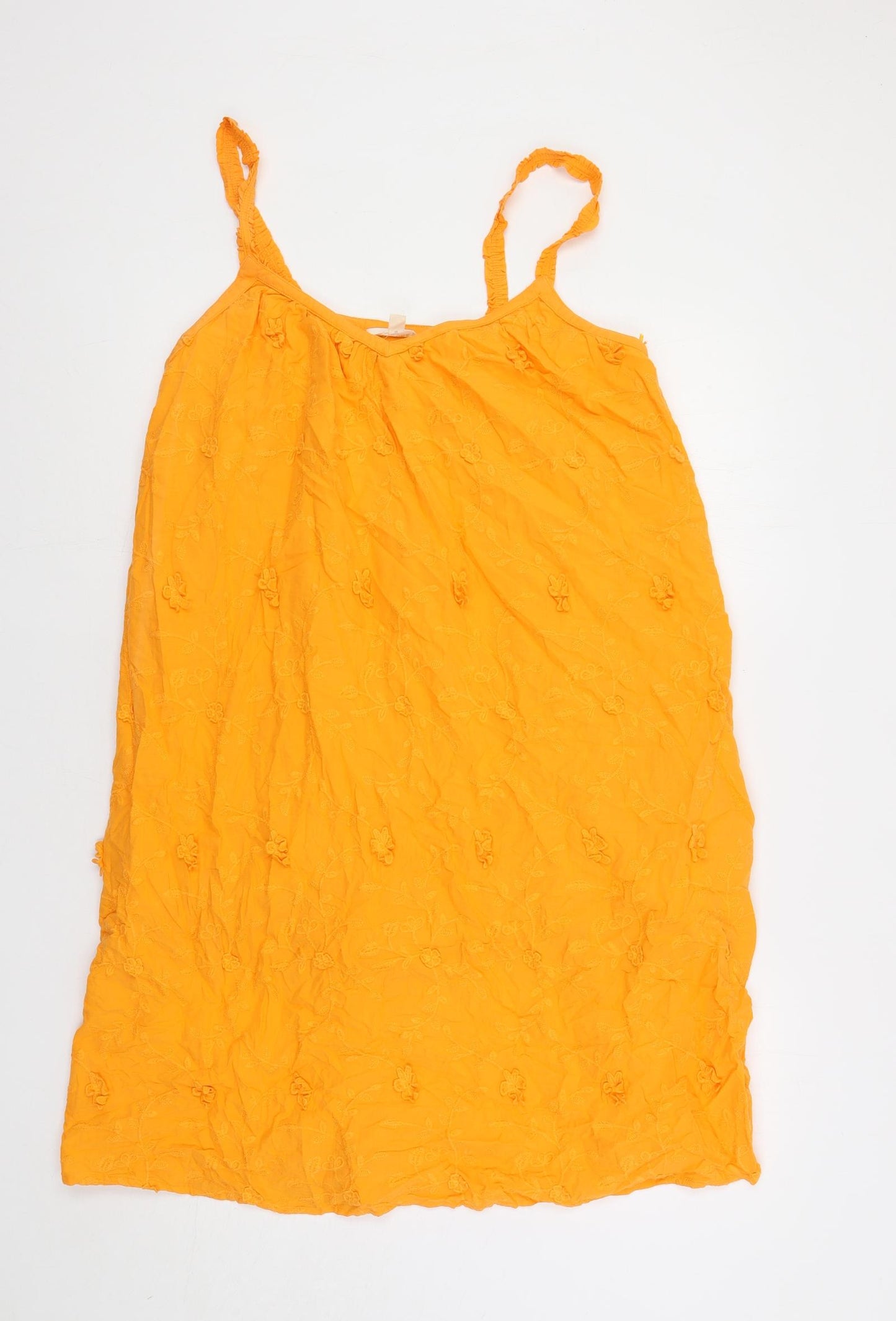 Per Una Womens Orange Cotton Tank Dress Size 12 V-Neck Pullover - Textured Embroidered
