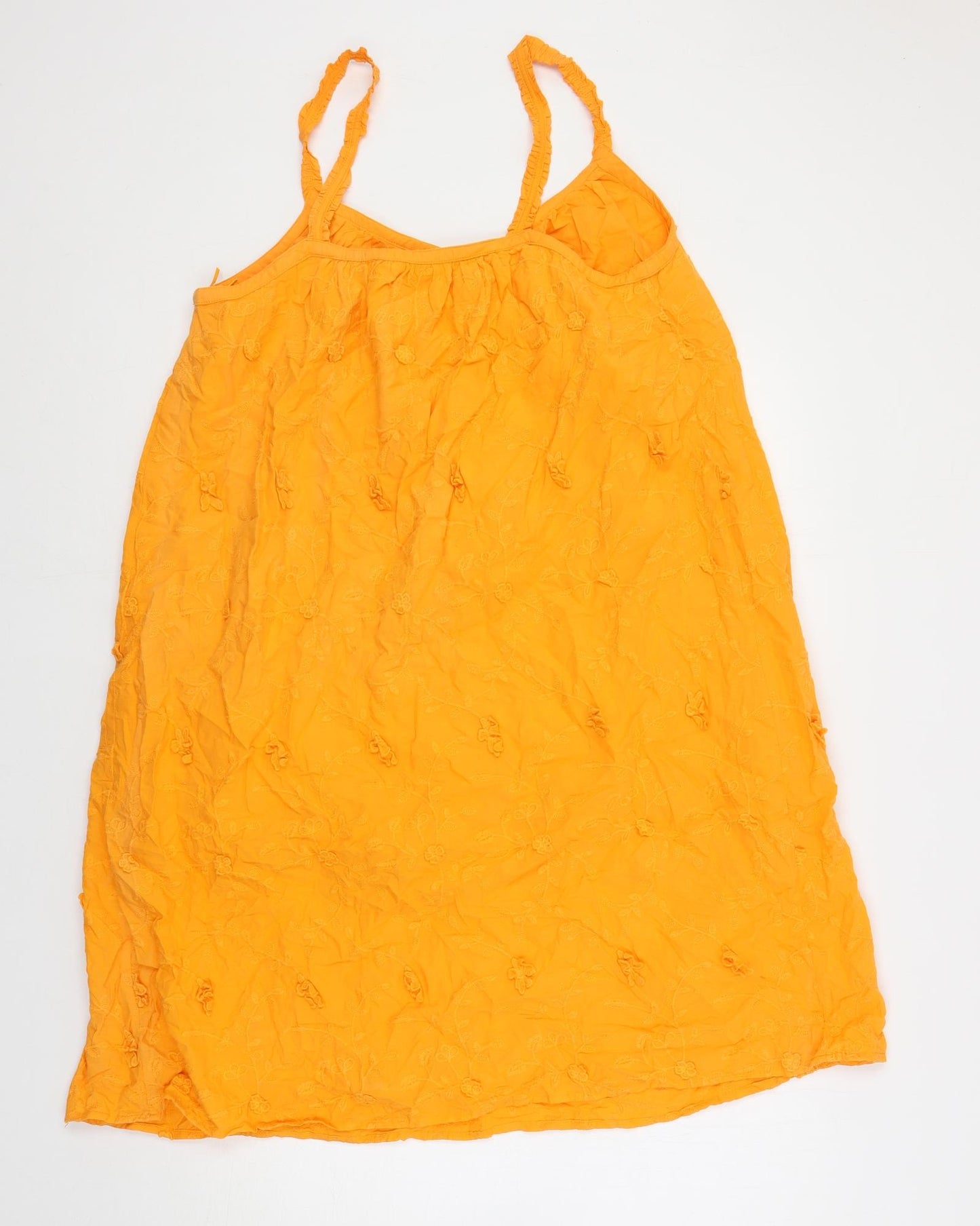 Per Una Womens Orange Cotton Tank Dress Size 12 V-Neck Pullover - Textured Embroidered