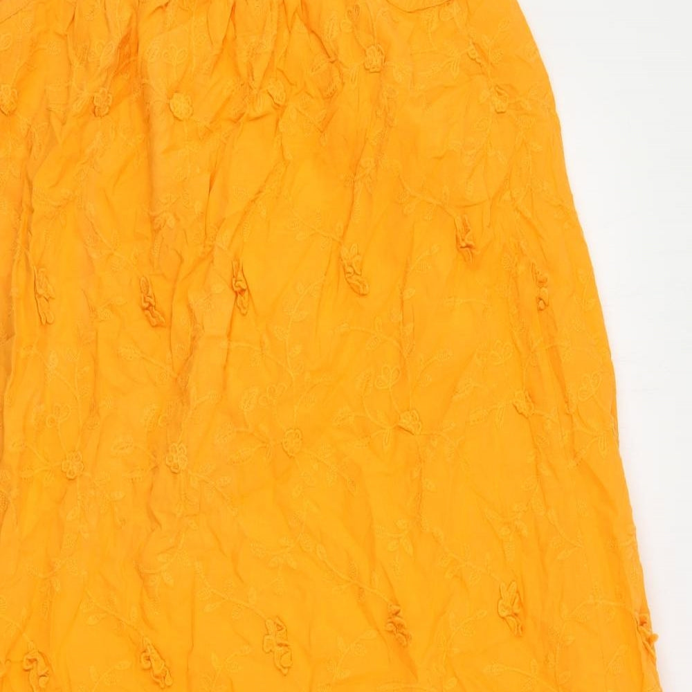 Per Una Womens Orange Cotton Tank Dress Size 12 V-Neck Pullover - Textured Embroidered