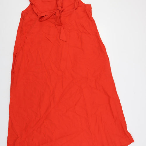 Marks and Spencer Womens Red Linen A-Line Size 12 Square Neck Pullover