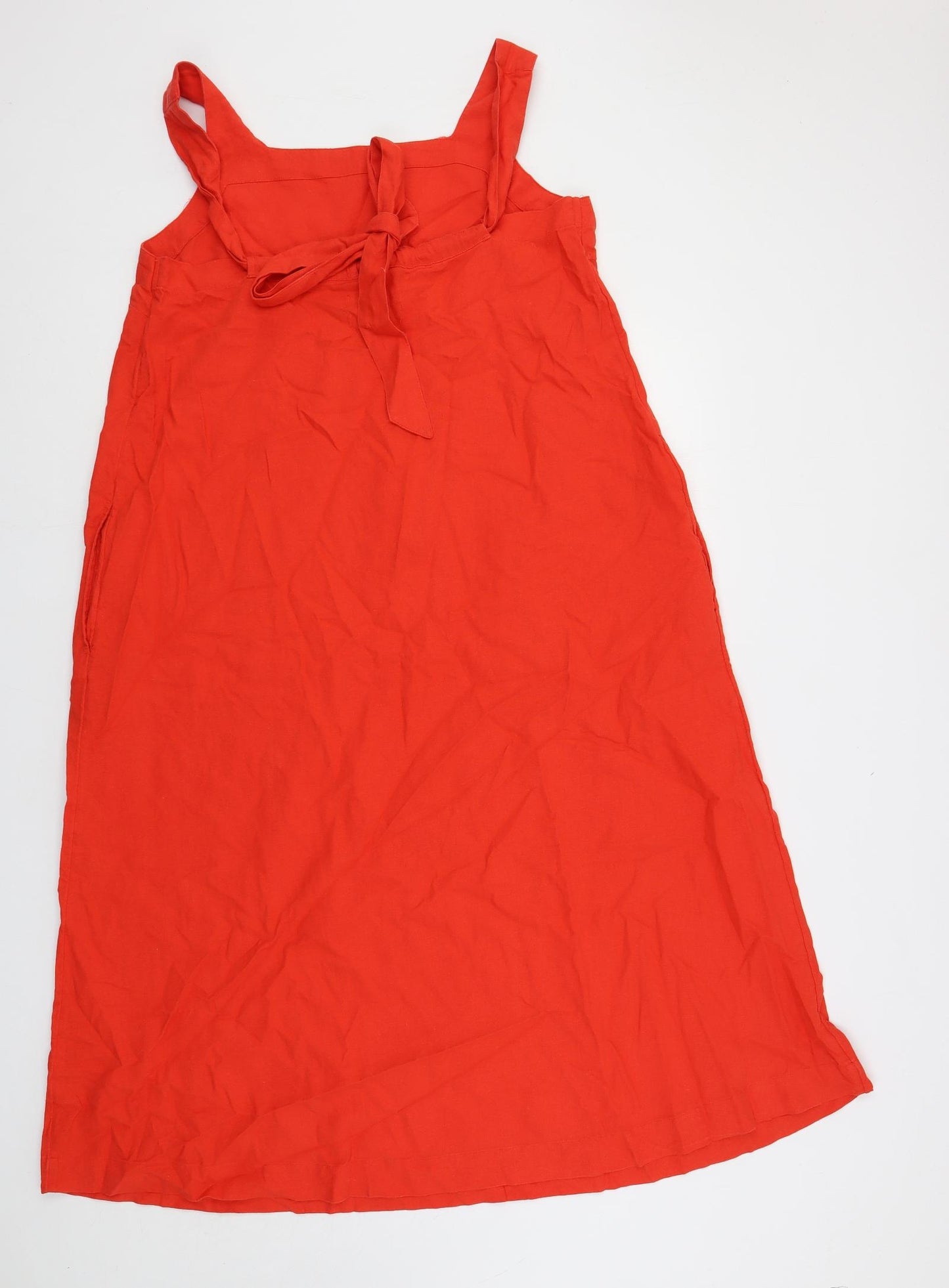 Marks and Spencer Womens Red Linen A-Line Size 12 Square Neck Pullover