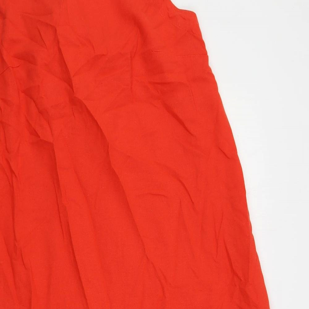 Marks and Spencer Womens Red Linen A-Line Size 12 Square Neck Pullover