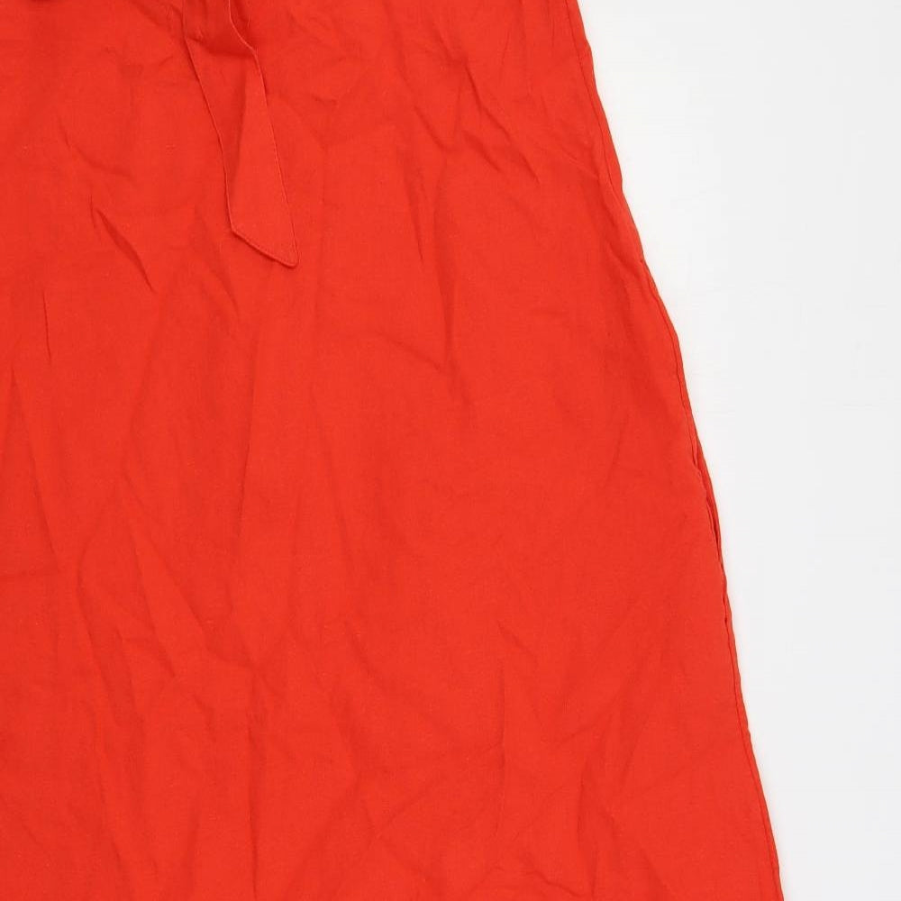 Marks and Spencer Womens Red Linen A-Line Size 12 Square Neck Pullover