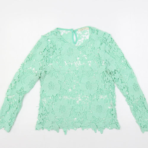 Vera & Lucy Womens Green Polyester Basic Blouse Size S Round Neck - Sheer