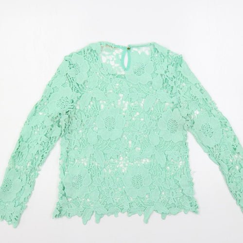 Vera & Lucy Womens Green Polyester Basic Blouse Size S Round Neck - Sheer