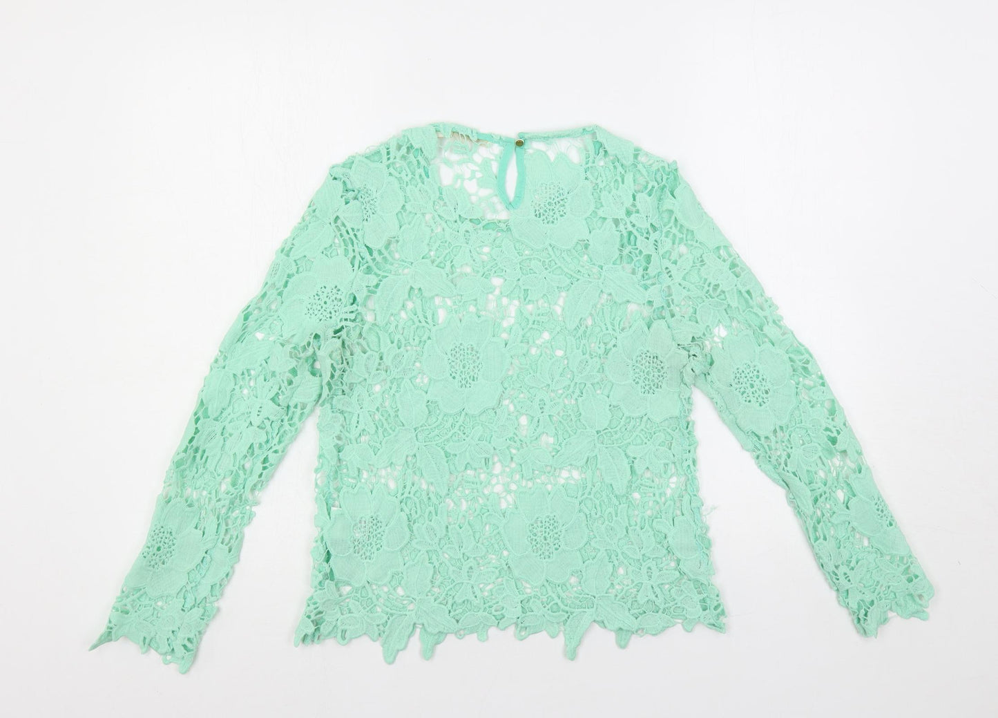 Vera & Lucy Womens Green Polyester Basic Blouse Size S Round Neck - Sheer