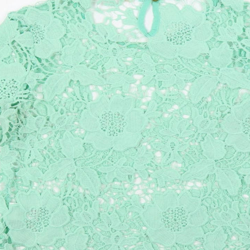 Vera & Lucy Womens Green Polyester Basic Blouse Size S Round Neck - Sheer