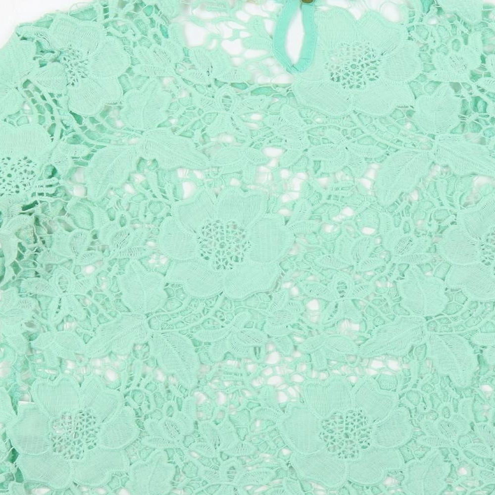 Vera & Lucy Womens Green Polyester Basic Blouse Size S Round Neck - Sheer