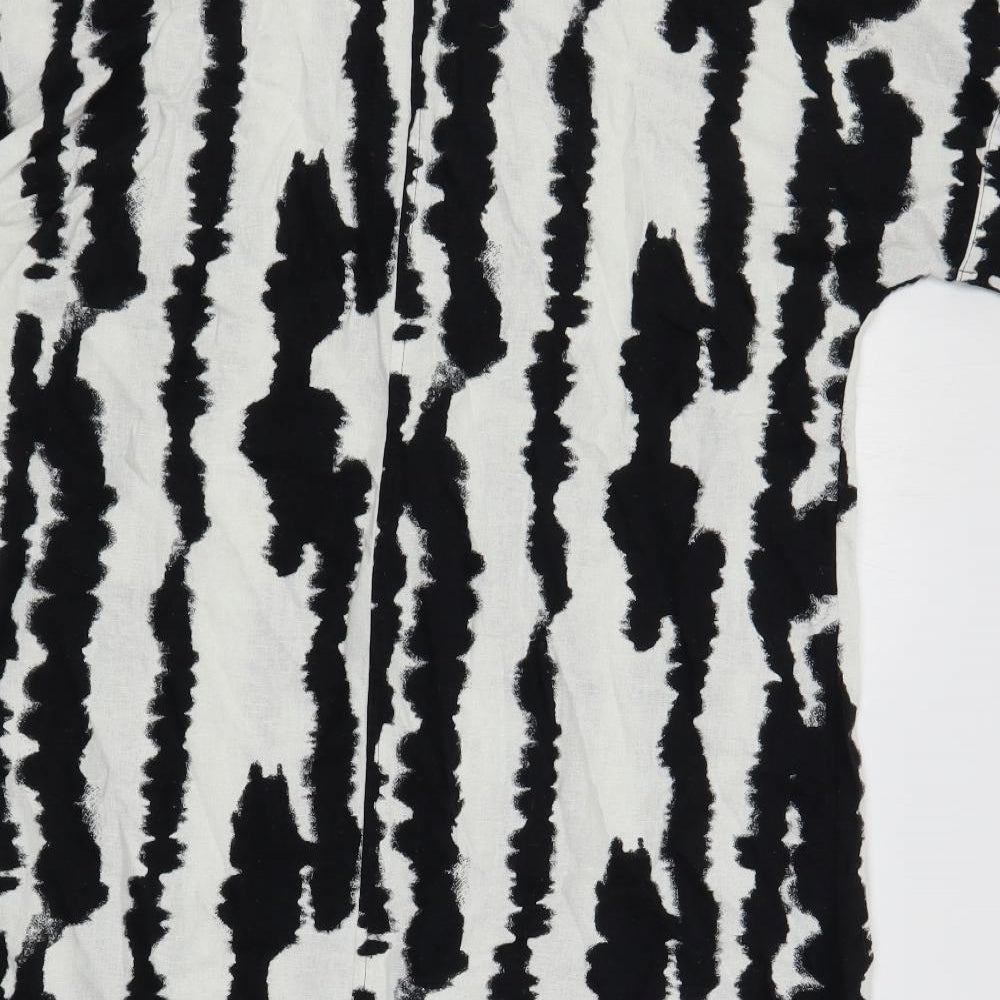 Marks and Spencer Womens Black Geometric Linen Shift Size 12 V-Neck Pullover