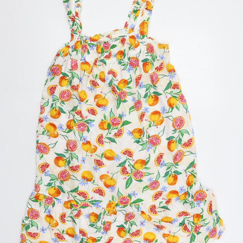 Marks and Spencer Womens Ivory Geometric Viscose Tank Dress Size 14 Square Neck Pullover - Fruit Print