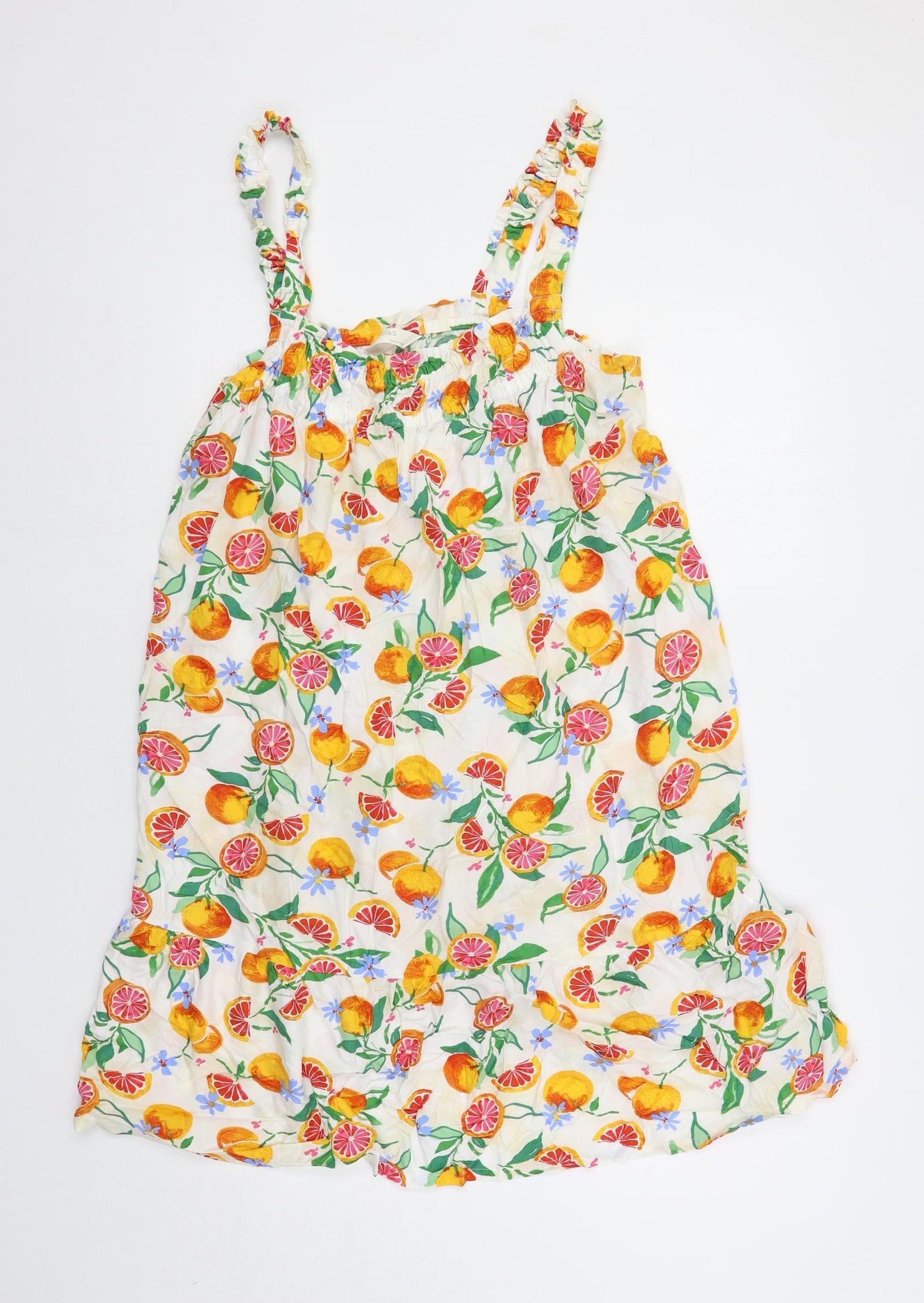 Marks and Spencer Womens Ivory Geometric Viscose Tank Dress Size 14 Square Neck Pullover - Fruit Print