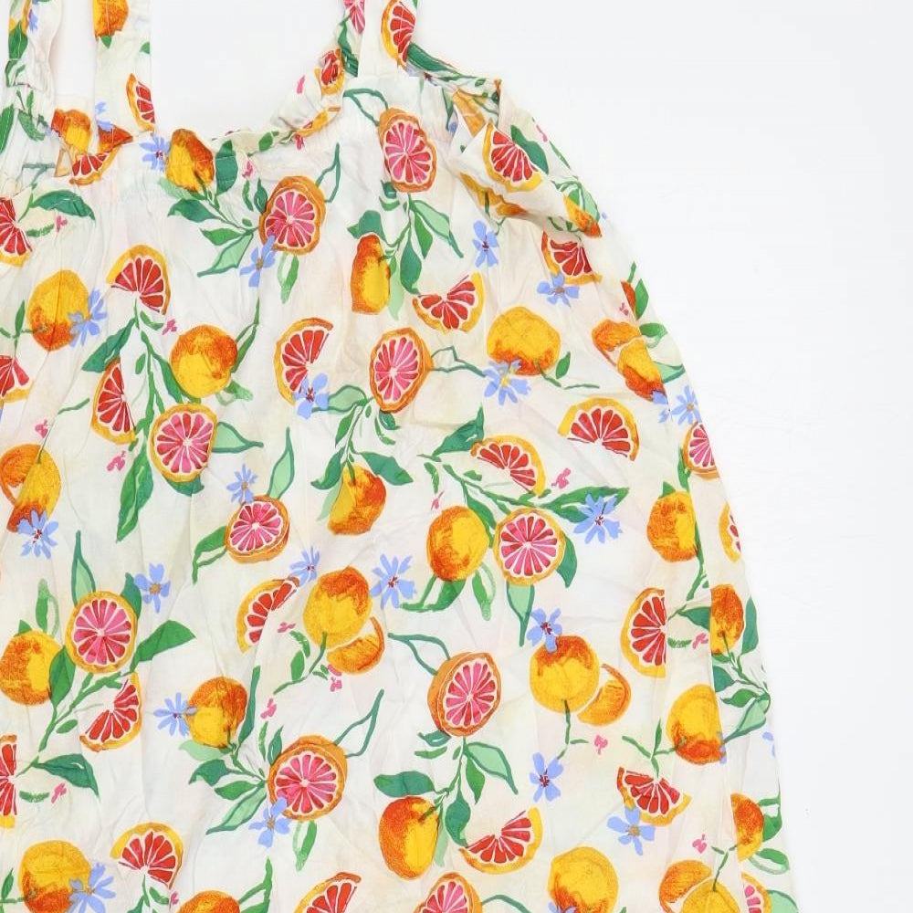 Marks and Spencer Womens Ivory Geometric Viscose Tank Dress Size 14 Square Neck Pullover - Fruit Print