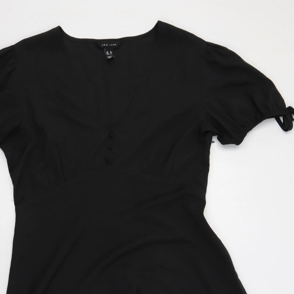 New Look Womens Black Polyester A-Line Size 16 V-Neck Zip