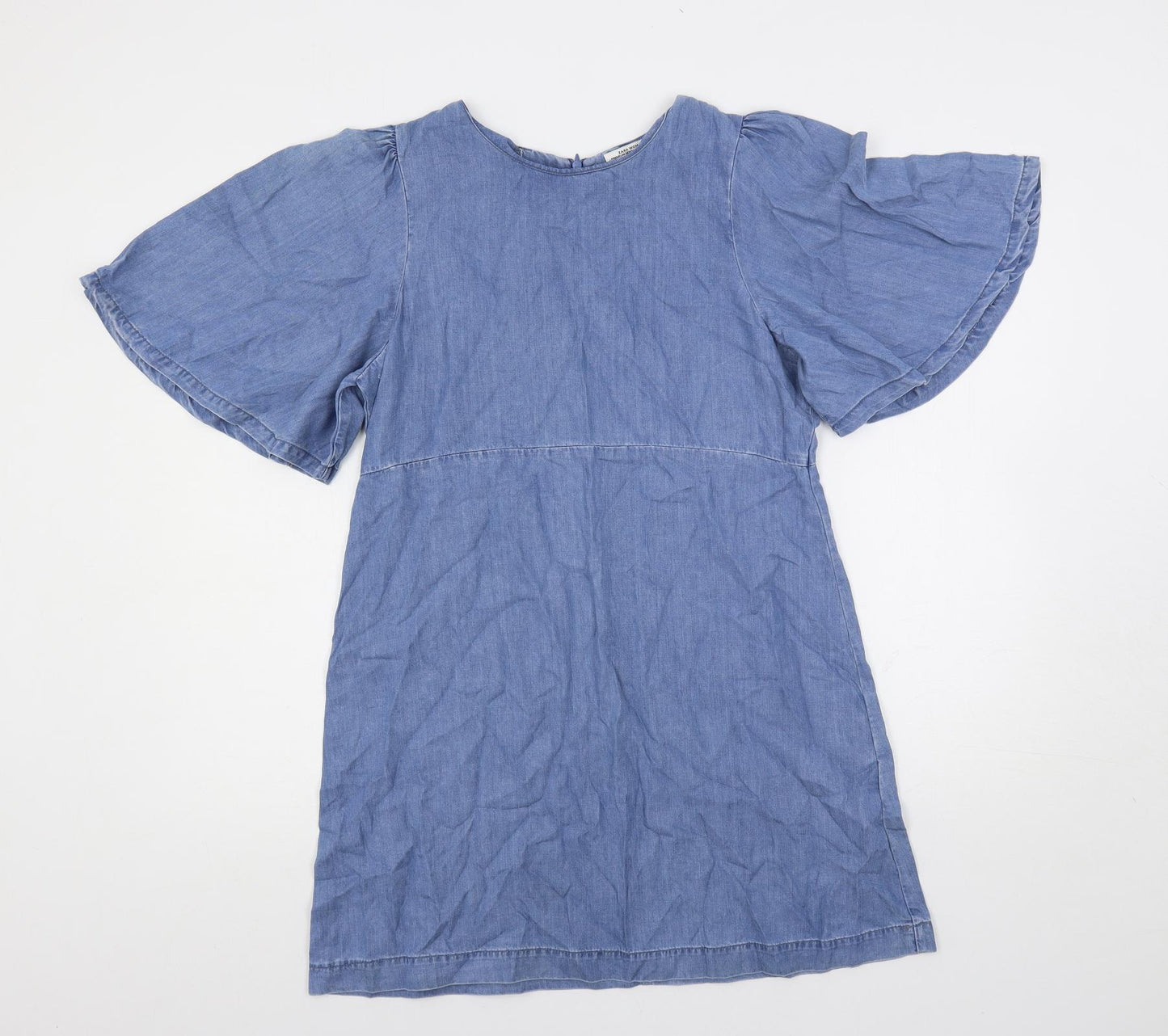 Zara Womens Blue Lyocell Mini Size M Round Neck Zip