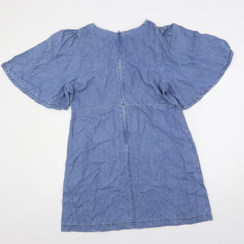 Zara Womens Blue Lyocell Mini Size M Round Neck Zip