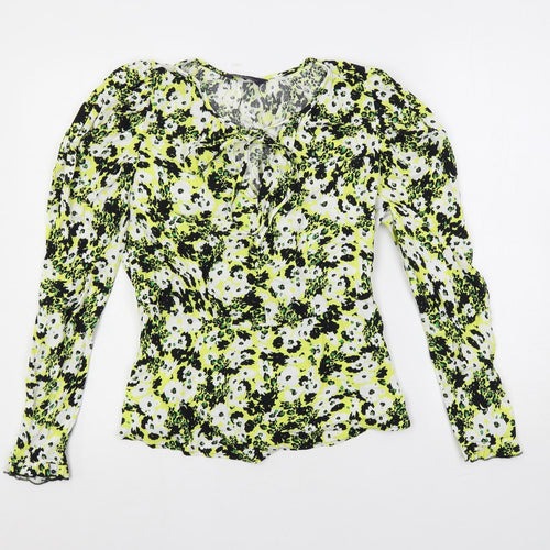 Marks and Spencer Womens Multicoloured Geometric Viscose Basic Blouse Size 8 V-Neck