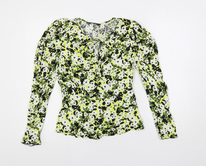 Marks and Spencer Womens Multicoloured Geometric Viscose Basic Blouse Size 8 V-Neck