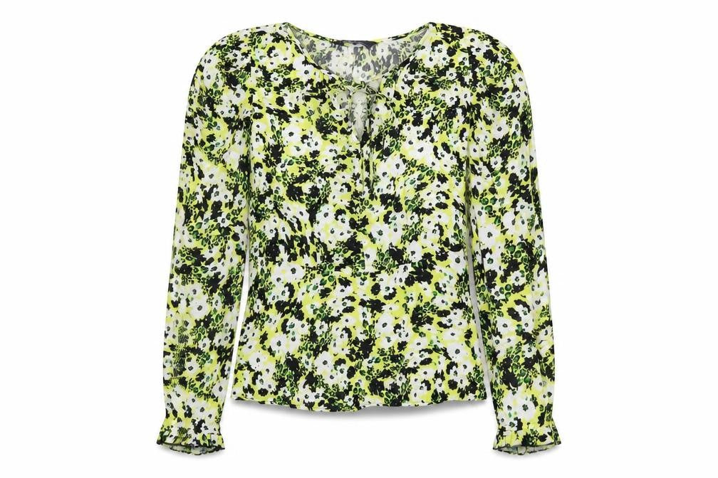 Front view of Marks & Spencer women’s multicoloured geometric viscose basic blouse, size UK 8, v-neck