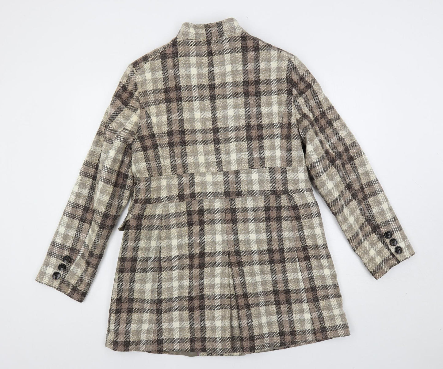 RJR.John Rocha Womens Beige Plaid Pea Coat Coat Size 14 Button