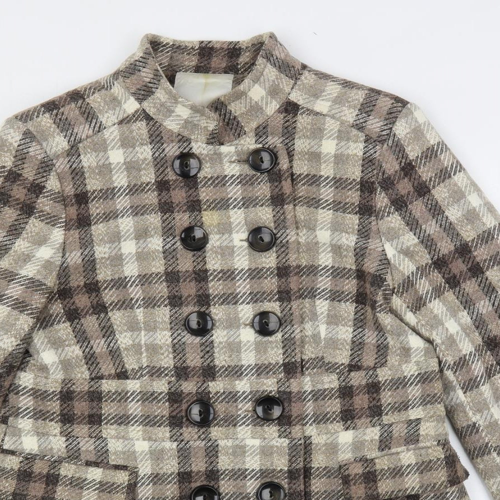 RJR.John Rocha Womens Beige Plaid Pea Coat Coat Size 14 Button