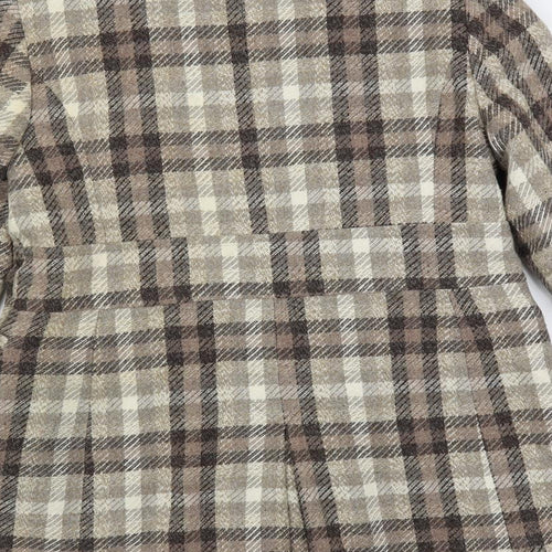 RJR.John Rocha Womens Beige Plaid Pea Coat Coat Size 14 Button
