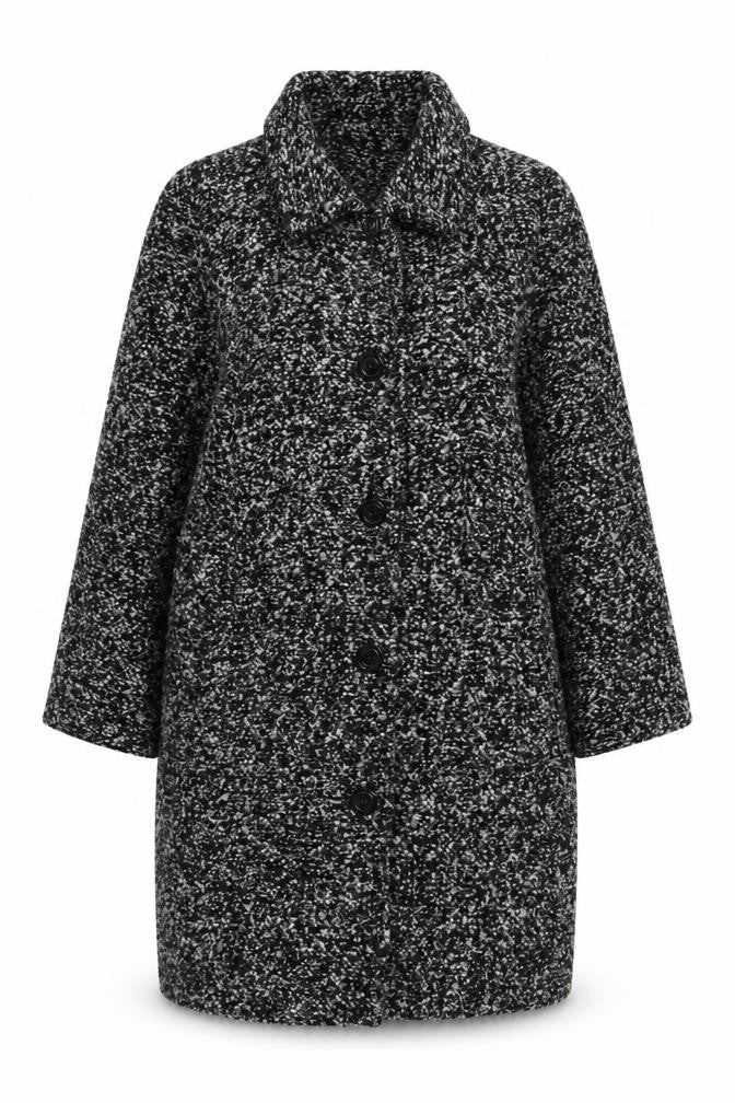Front view of EWM women’s grey overcoat coat, size UK 20, button