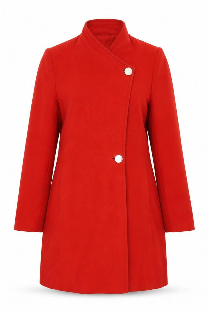Front view of Marks & Spencer women’s red pea coat coat, size UK 12, button