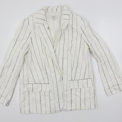 Marks and Spencer Womens White Striped Jacket Blazer Size 12 - Open