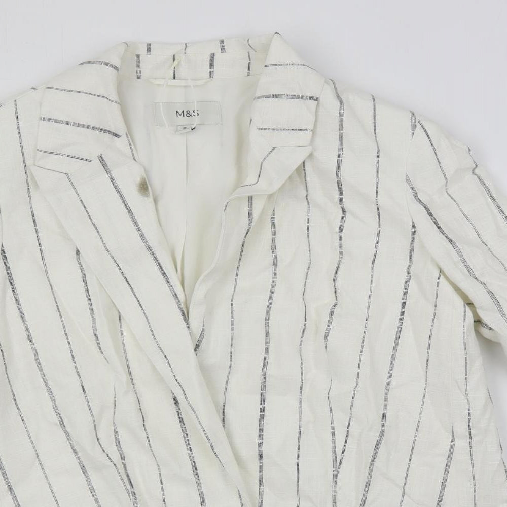 Marks and Spencer Womens White Striped Jacket Blazer Size 12 - Open