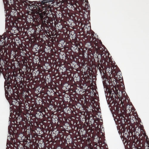 Marks and Spencer Womens Purple Floral Viscose A-Line Size 14 V-Neck Pullover - Cold Shoulder
