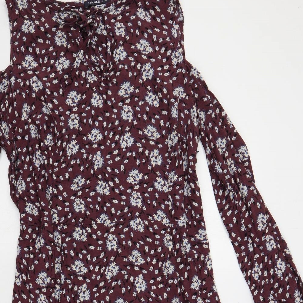 Marks and Spencer Womens Purple Floral Viscose A-Line Size 14 V-Neck Pullover - Cold Shoulder