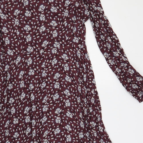 Marks and Spencer Womens Purple Floral Viscose A-Line Size 14 V-Neck Pullover - Cold Shoulder