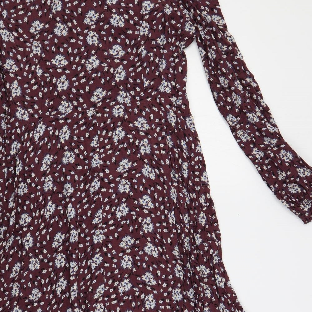 Marks and Spencer Womens Purple Floral Viscose A-Line Size 14 V-Neck Pullover - Cold Shoulder