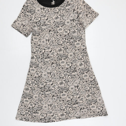 Dorothy Perkins Womens Beige Floral Viscose A-Line Size 10 Round Neck Button