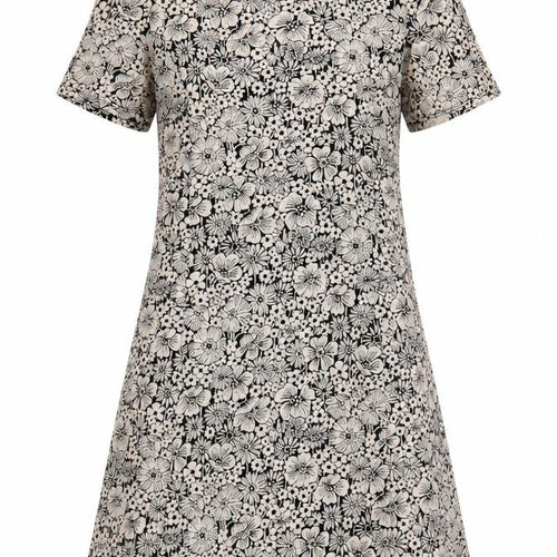 Dorothy Perkins Womens Beige Floral Viscose A-Line Size 10 Round Neck Button