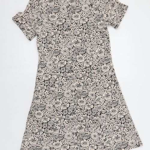 Dorothy Perkins Womens Beige Floral Viscose A-Line Size 10 Round Neck Button