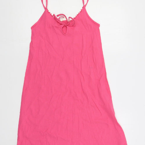 Marks and Spencer Womens Pink Cotton Slip Dress Size M Scoop Neck Pullover - Ribbed