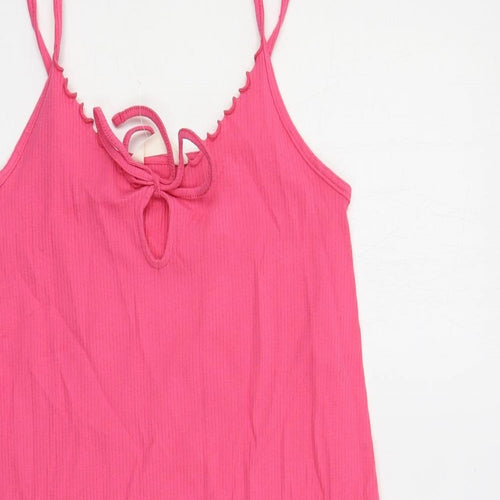 Marks and Spencer Womens Pink Cotton Slip Dress Size M Scoop Neck Pullover - Ribbed