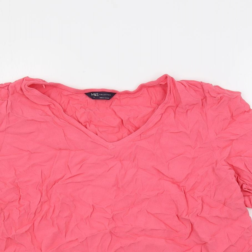 Marks and Spencer Womens Pink Viscose Basic Blouse Size 18 V-Neck