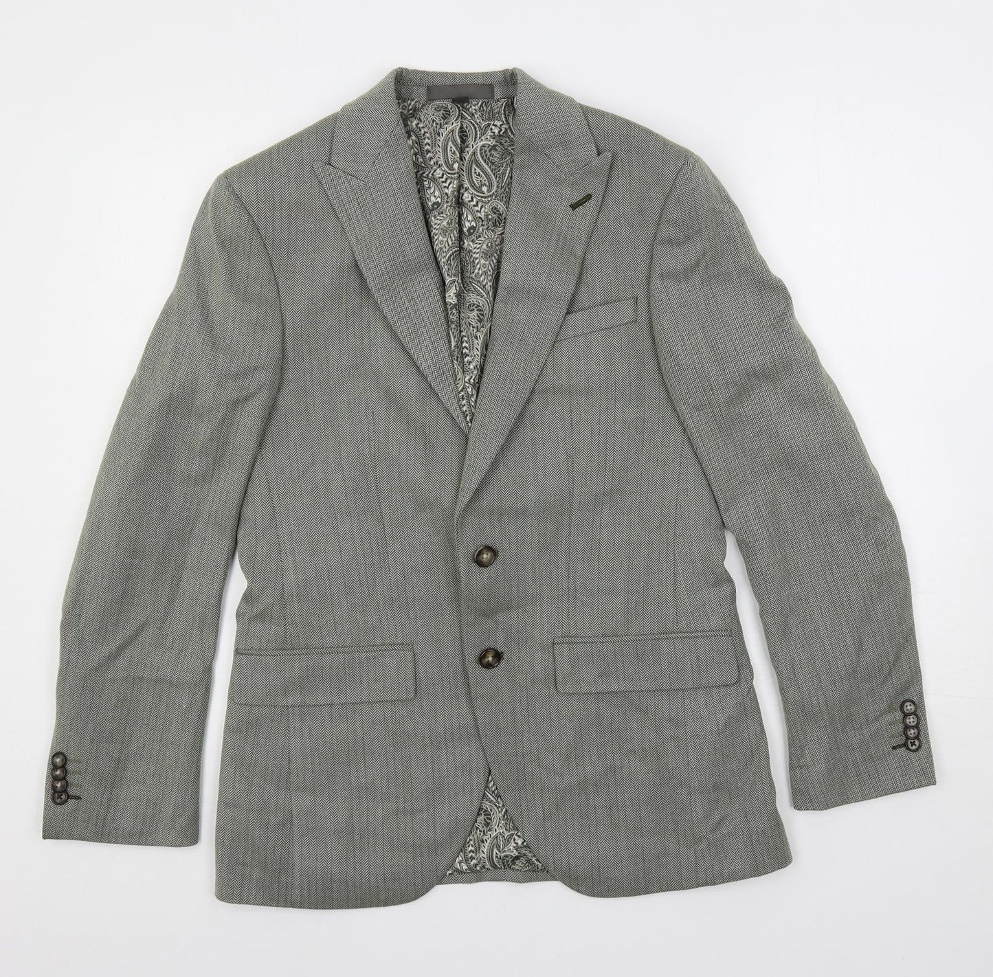 Marks and Spencer Mens Grey Herringbone Polyester Jacket Suit Jacket Size 36 Regular