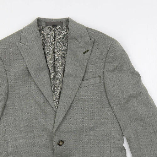 Marks and Spencer Mens Grey Herringbone Polyester Jacket Suit Jacket Size 36 Regular