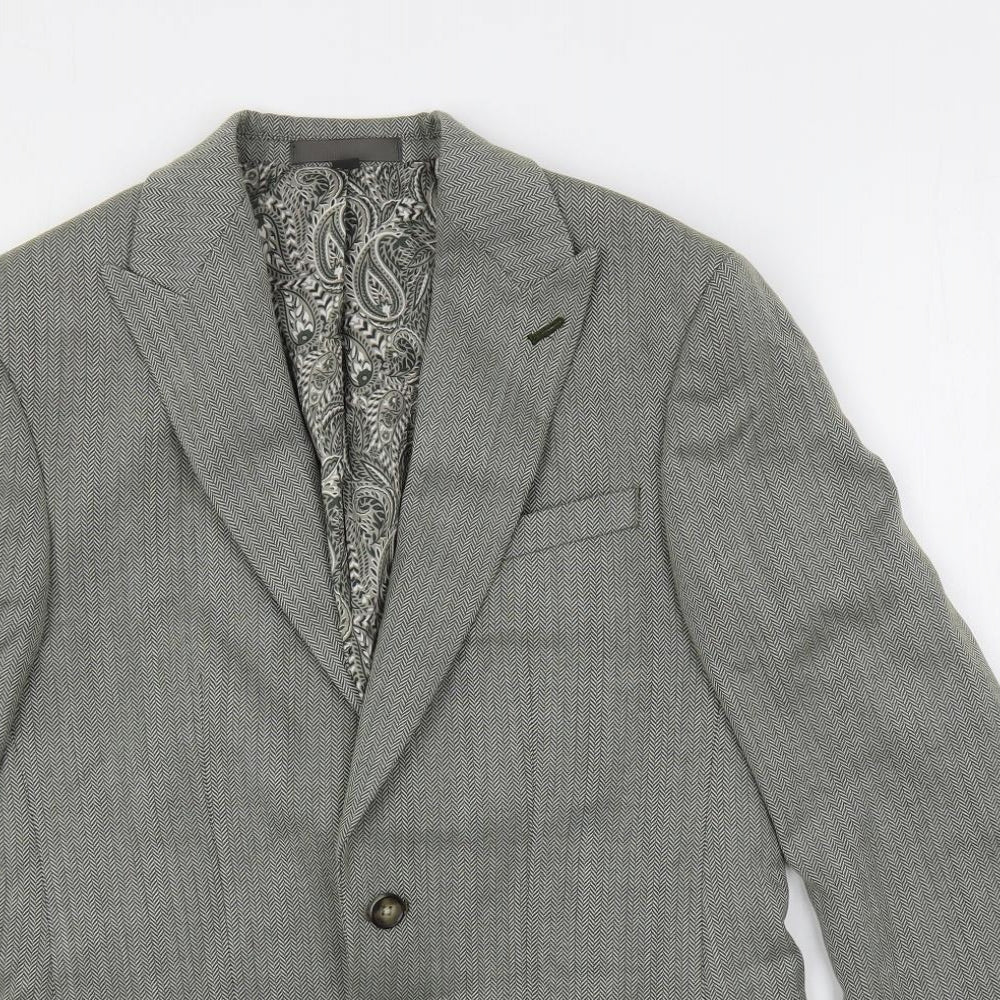 Marks and Spencer Mens Grey Herringbone Polyester Jacket Suit Jacket Size 36 Regular