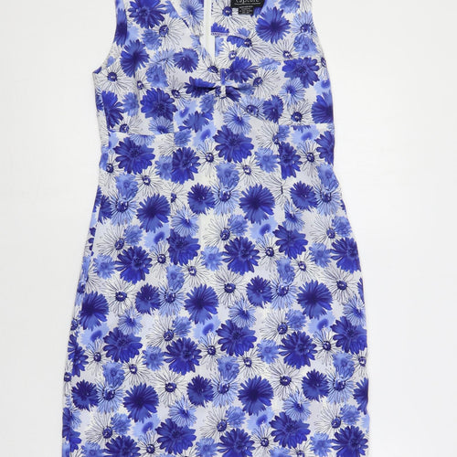 Capture Womens Blue Floral Polyester Tank Dress Size 10 V-Neck Zip