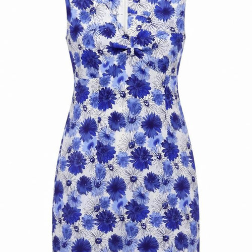 Capture Womens Blue Floral Polyester Tank Dress Size 10 V-Neck Zip