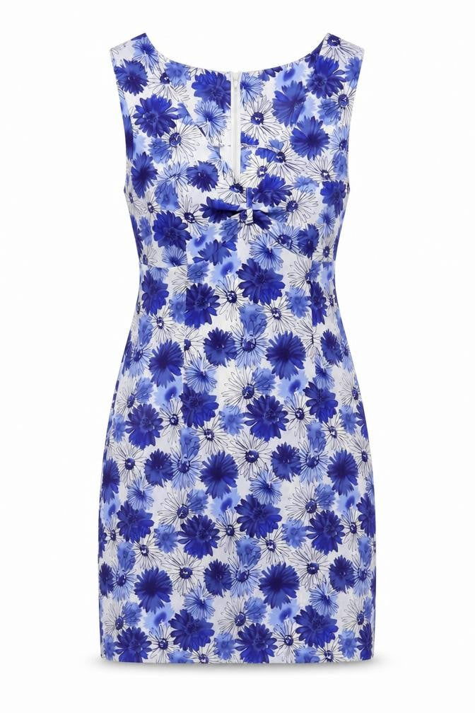 Capture Womens Blue Floral Polyester Tank Dress Size 10 V-Neck Zip