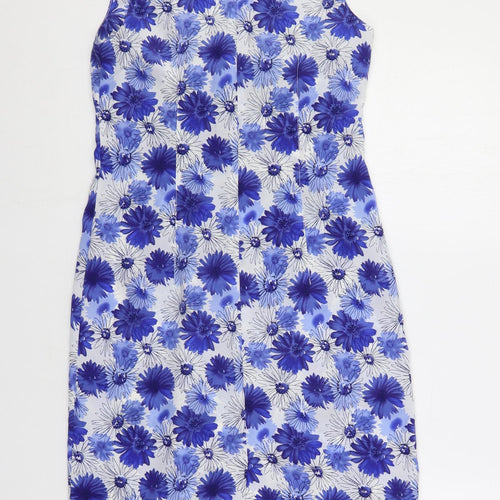 Capture Womens Blue Floral Polyester Tank Dress Size 10 V-Neck Zip