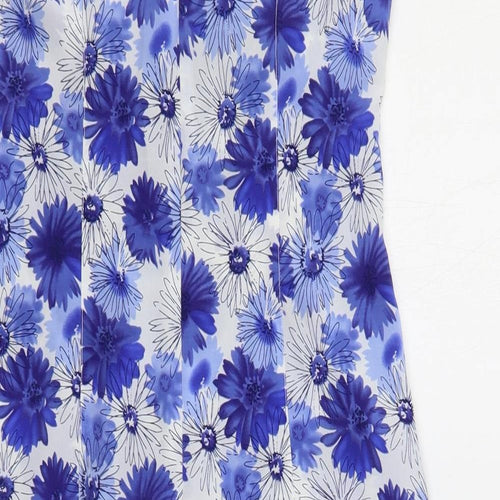 Capture Womens Blue Floral Polyester Tank Dress Size 10 V-Neck Zip